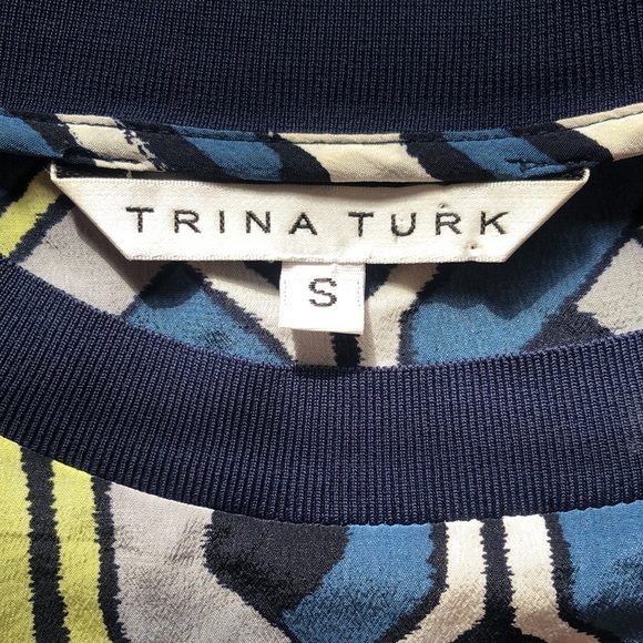 Trina Turk Silk Blue Yellow Geometric Patterned Top Shirt Blouse - Picture 7 of 10